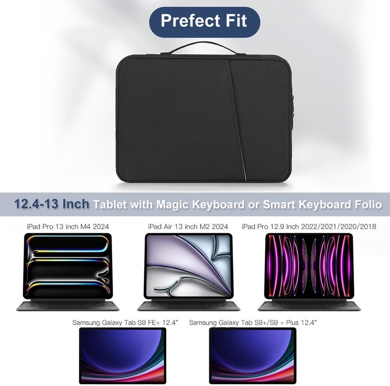 CASEDAO 12-12.9 Inch Tablet Sleeve Bag for 12.4" Samsung Galaxy Tab S10+ S9+ Plus/S8+/S7+ Plus/S7 FE,2025 13" iPad Air M3 M2/iPad Pro M5 M4/Pro 12.9"/Microsoft Surface Go 2 12.4"/Pro 11 10 Carrying Case-Black - Image 3